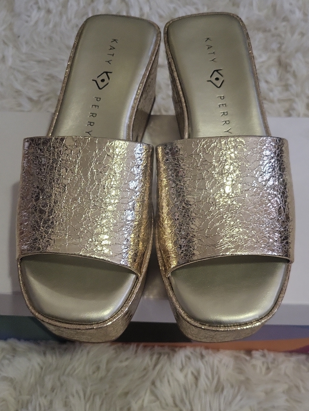 Katy Perry Collections Cracked Metallic Gold Slide Mules